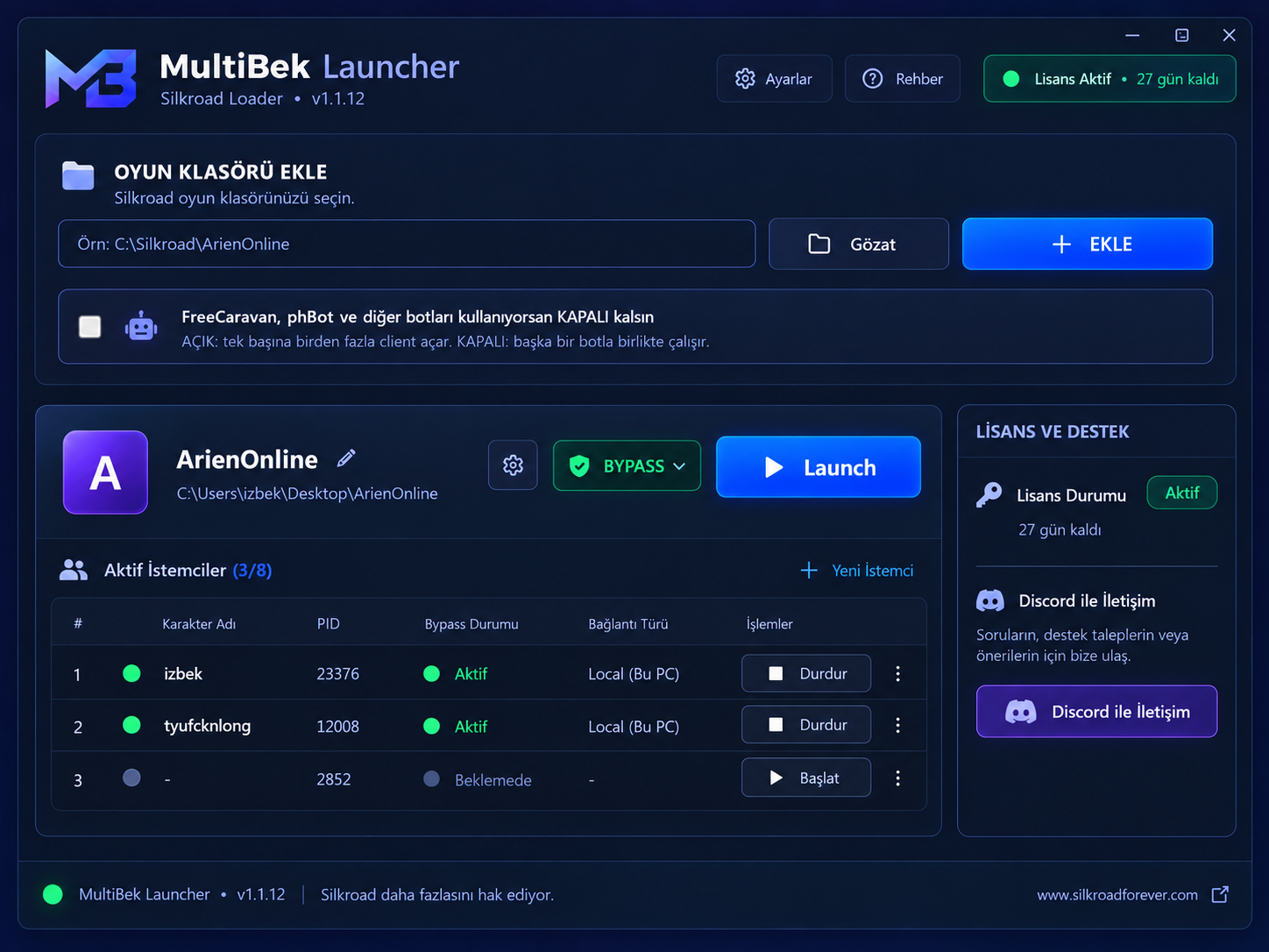 MultiBek Launcher arayüzü